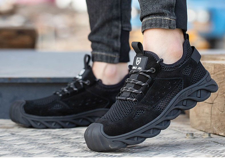 Men's Safety Work Breathable Shoes Steel Toe Men's Work Boots Mesh Upper Lightweight Safety Shoes